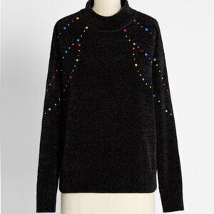 Modcloth Deck The Halls With Glitz Mock Neck Sweater Size XS New Chenille